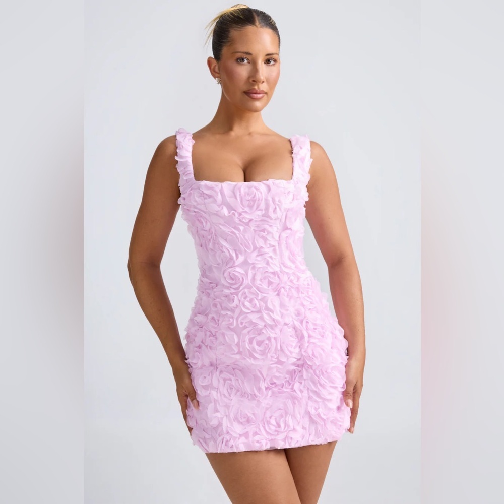 Oh Polly Pink Floral Appliqué Mini Dress